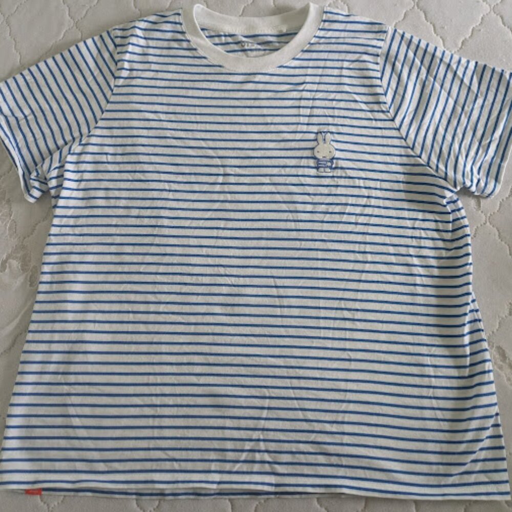 UNIQLO Women/Unisex Size XL Tee Shirt Top Miffy Blue White Striped Crewneck EUC